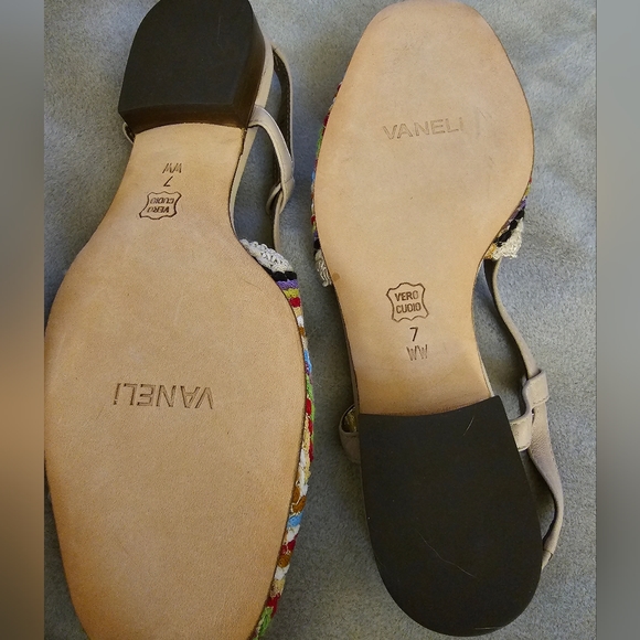 VAN ELI Size 7WW Colorful Rainbow Woven Crochet Slingback Sandals Low Heel - Picture 4 of 4